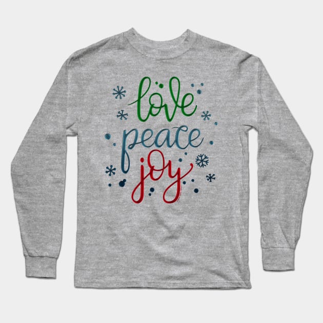 Holiday Colors Love Peace Joy Christmas Long Sleeve T-Shirt by Dibble Dabble Designs